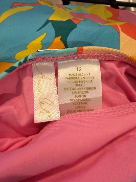 Anne Cole Pink Floral One Piece with Aqua & Yellow Accents Size 1 - Picture 5 of 5